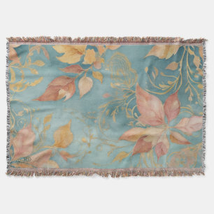 Elegant Peach Leaf Cosy Cyan Blush Floral Throw Blanket