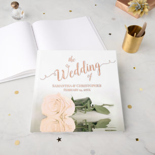 Elegant Peach Light Orange Rose Large Wedding Foil Guest Book