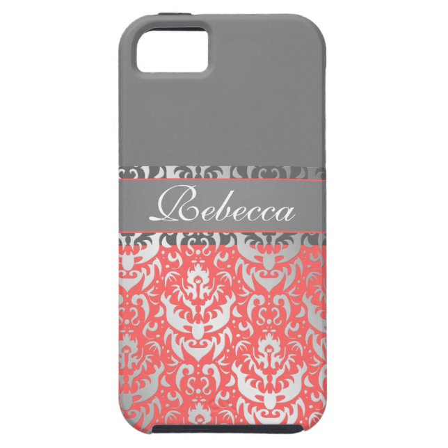 Elegant Peach Lipstick Shimmer Girly Damask Design Case-Mate iPhone Case (Back)