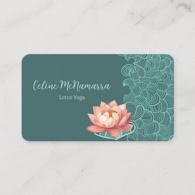 Elegant Peach Lotus On Teal  Business Card (Front)