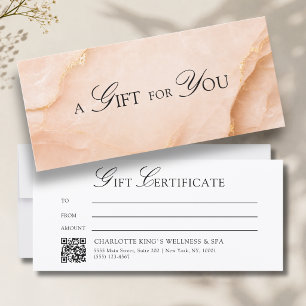Elegant Peach Marble QR Code Gift Certificate