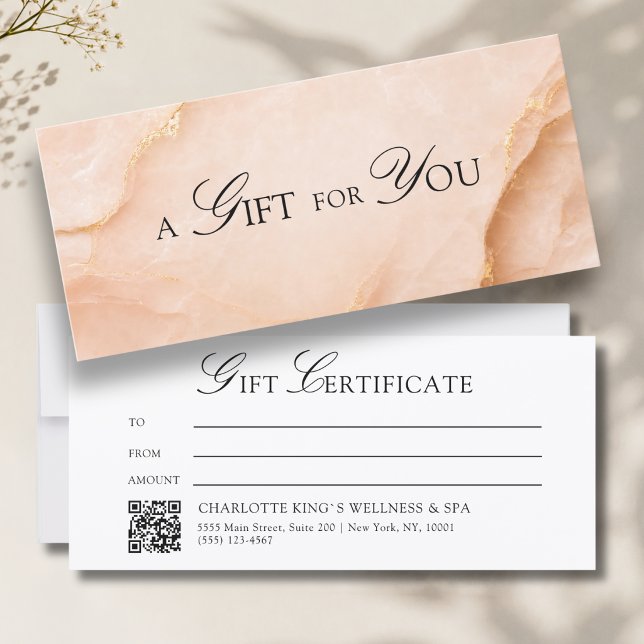 Elegant Peach Marble QR Code Gift Certificate (A Gift for You! Custom Peach Gold Marble QR Code)