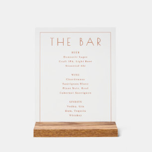 Elegant Peach Minimalist Bar Menu Acrylic Sign