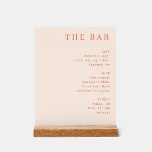 ** Elegant Peach Minimalist Beverage Guide Acrylic Sign