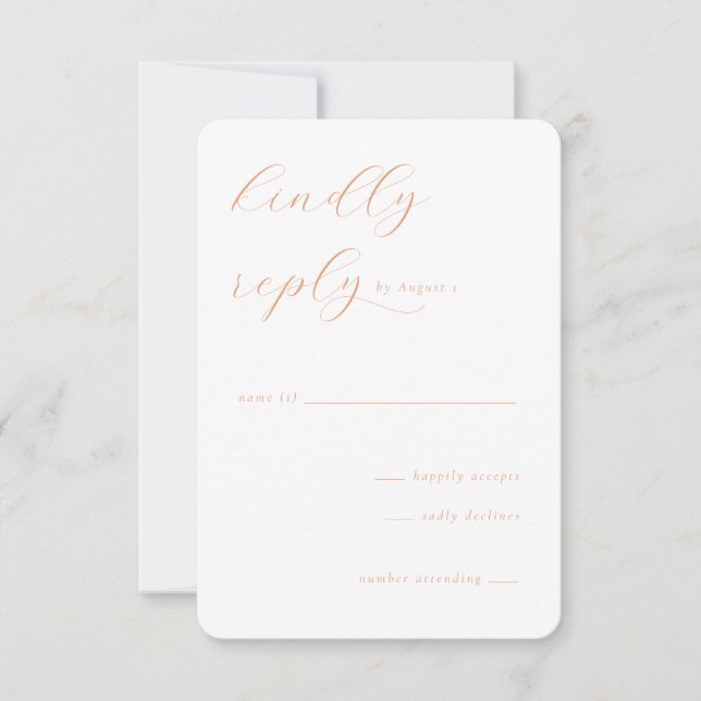 Elegant Peach Minimalist Calligraphy RSVP Card (Front)