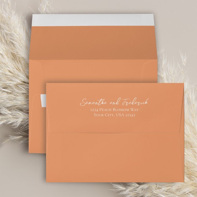 Elegant Peach Minimalist Custom Wedding Envelope (Simple peach envelope with return address printed on the back flap. )