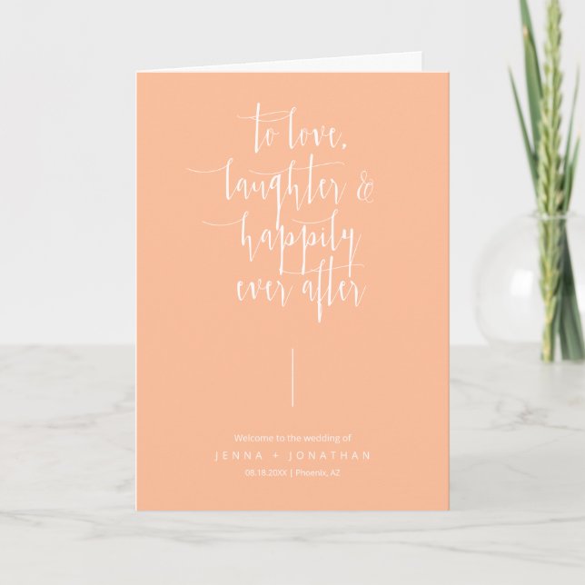 Elegant Peach Minimalist QR Code Wedding Folded Programme (Front)