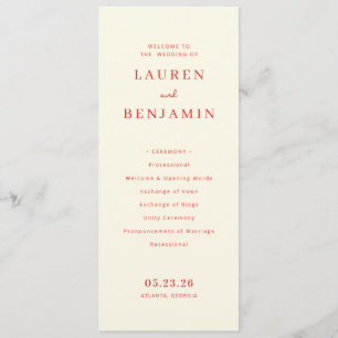 Elegant Peach Minimalist Wedding Ceremony Programme