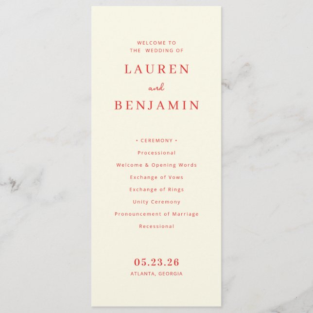 Elegant Peach Minimalist Wedding Ceremony Programme (Front)