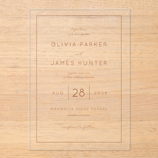Elegant Peach Minimalist Wedding Invitation (Front)
