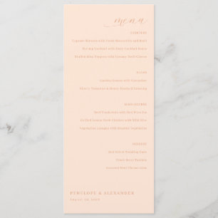 Elegant Peach Minimalist Wedding Menu