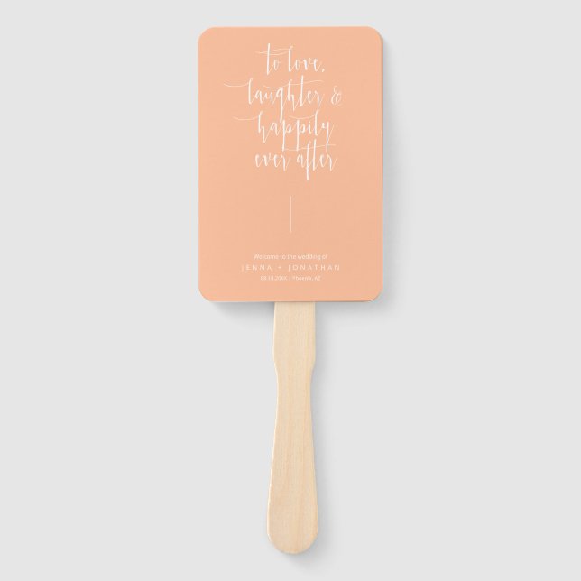 Elegant Peach Minimalist Wedding Program Hand Fan (Front)