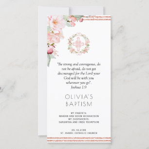 Elegant Peach, Mint Floral Baptism Bookmark Favour Thank You Card