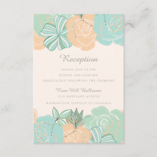 Elegant Peach Mint Floral Wedding Reception Enclosure Card