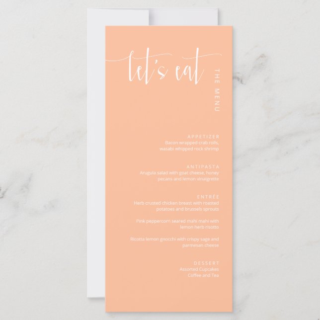 Elegant Peach Modern Let's Eat Thank You Menu (Front)