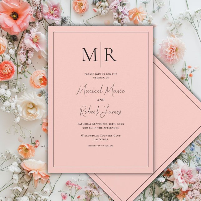 Elegant Peach Monogram Modern Wedding Invitation (Creator Uploaded)