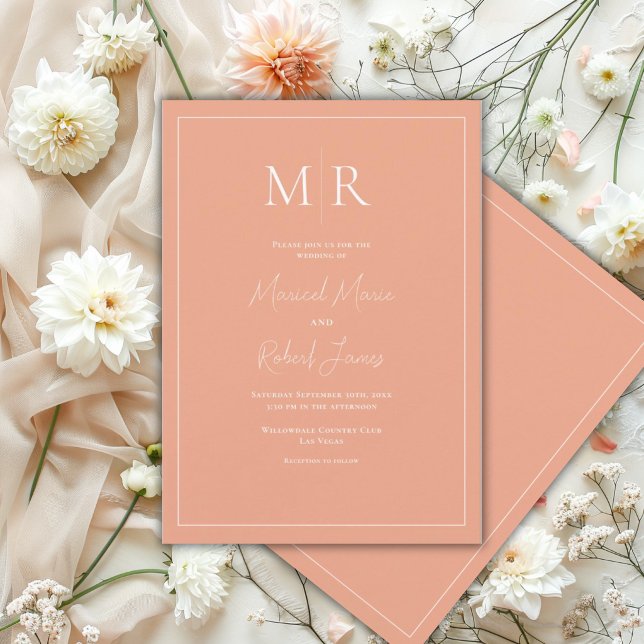 Elegant Peach Monogram Modern Wedding Invitation (Creator Uploaded)
