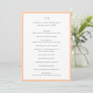 Elegant Peach Monogram Modern Wedding Programme