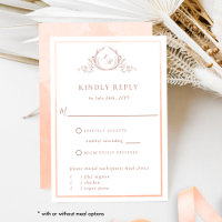 Elegant Peach Monogram with Watercolor RSVP
