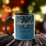 Elegant Peach Mykonos Blue Wedding A New Chapter Mug<br><div class="desc">Make your special day an unforgettable celebration with this simple but stylish mug,  which features elegant handwritten and block lettering in peach with a shower of confetti set on a black to mykonos blue background. Customise as desired. 

Design © W.H. Sim. See more at zazzle.com/expressionsoccasions</div>