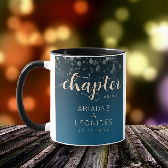 Elegant Peach Mykonos Blue Wedding A New Chapter Mug (Creator Uploaded)