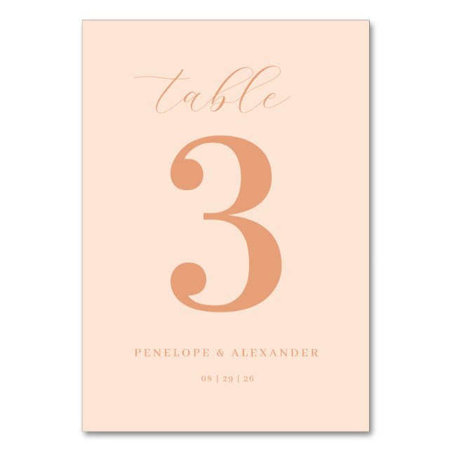Elegant Peach Number Three Table Number (Front)