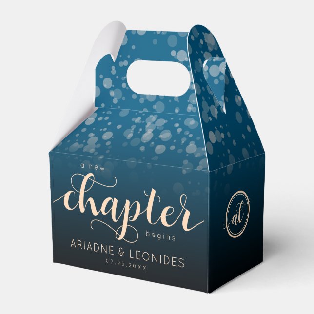 Elegant Peach Oceanic Blue Wedding A New Chapter Favour Box (Front Side)