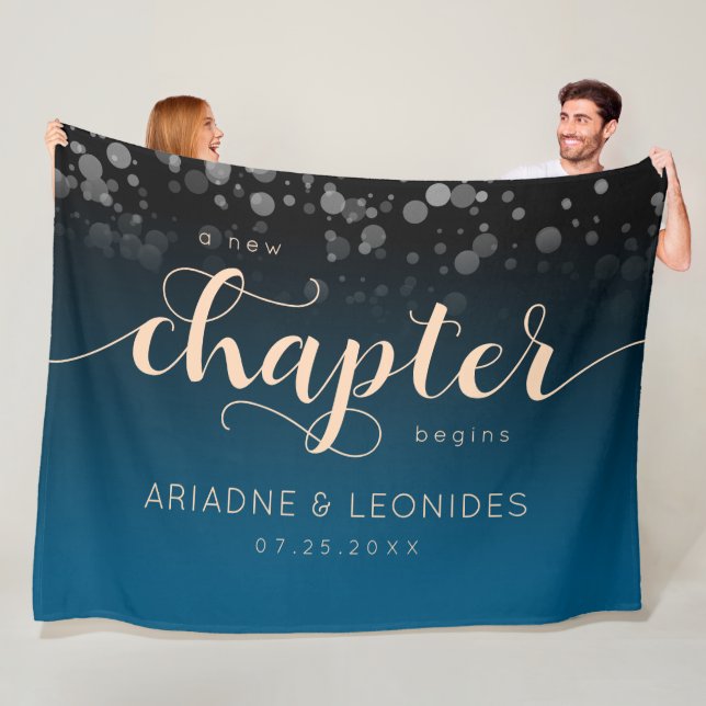 Elegant Peach Oceanic Blue Wedding A New Chapter Fleece Blanket (In Situ)