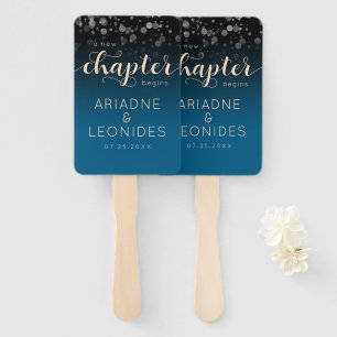 Elegant Peach Oceanic Blue Wedding A New Chapter Hand Fan
