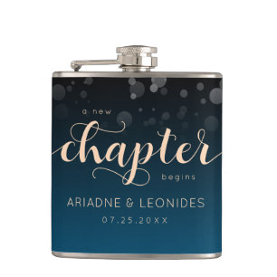 Elegant Peach Oceanic Blue Wedding A New Chapter Hip Flask