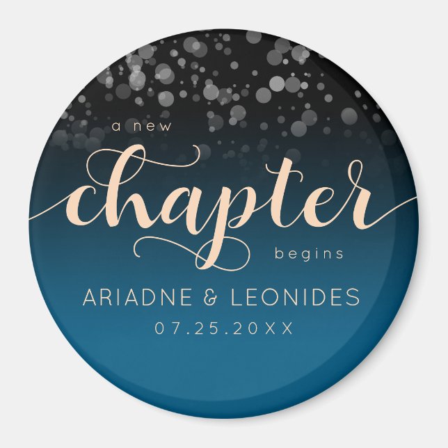 Elegant Peach Oceanic Blue Wedding A New Chapter Magnet (Front)