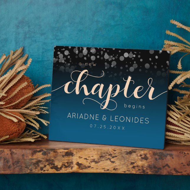 Elegant Peach Oceanic Blue Wedding A New Chapter Plaque (Side)