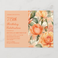 Elegant Peach Orange Floral Roses 75th Birthday