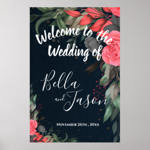 Elegant Peach Orange Floral Wedding Welcome Sign 