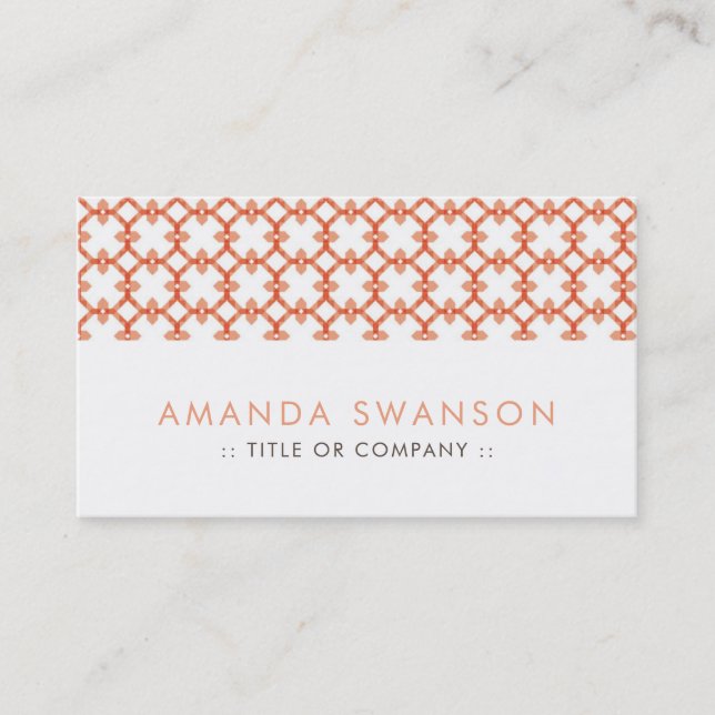 Elegant Peach Pattern Business Card (Front)