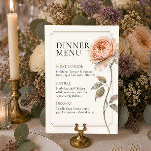 Elegant Peach Peony Classic Wedding Dinner Menu