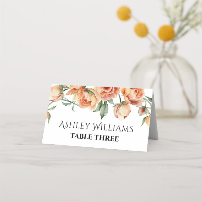 Elegant peach peony flowers floral wedding place card (Front)