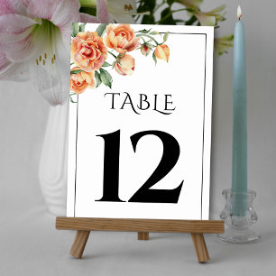 Elegant Peach peony flowers floral wedding Table Number