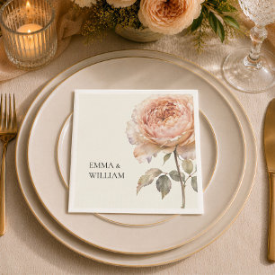 Elegant Peach Peony Modern Botanical Wedding Napkin