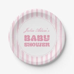 Elegant Peach Pink Striped Pattern Baby Shower Paper Plate