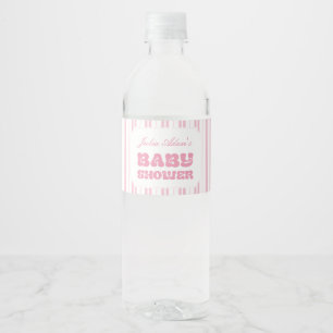 Elegant Peach Pink Striped Pattern Baby Shower Water Bottle Label