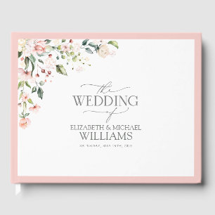 Elegant Peach Pink Watercolor Floral Wedding Guest Book