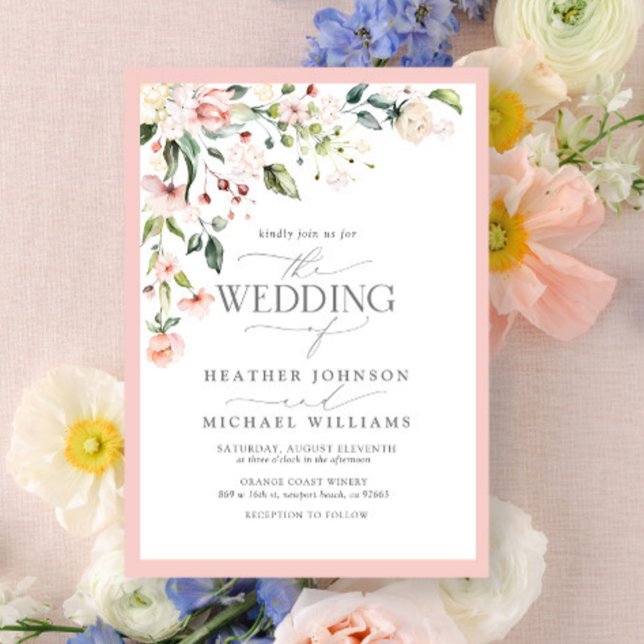 Elegant Peach Pink Watercolor Floral Wedding Invitation (Creator Uploaded)