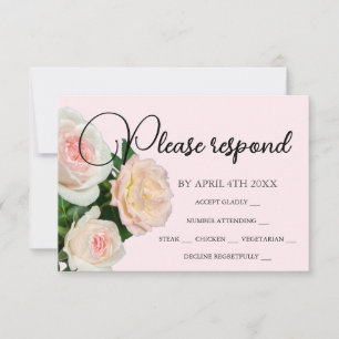 Elegant peach pink white roses floral RSVP card