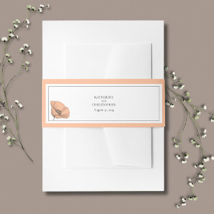 Elegant Peach Poppies Floral Wedding Invitation Belly Band