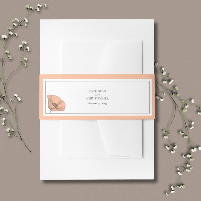 Elegant Peach Poppies Floral Wedding Invitation Invitation Belly Band (Peach Poppies Floral Wedding Invitation Belly Band in the popular peach fuzz color.)