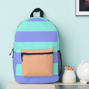 Elegant peach, purple and mint stripes printed backpack