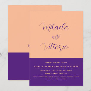 Elegant Peach Purple Wedding Invitation