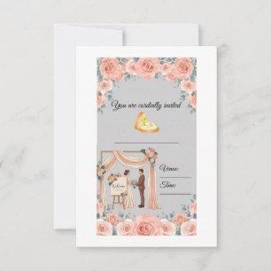 Elegant Peach Rose Floral Wedding Invitation