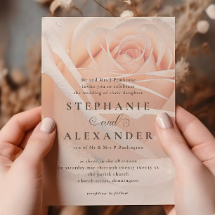 Elegant Peach Rose Formal Wedding Invitation